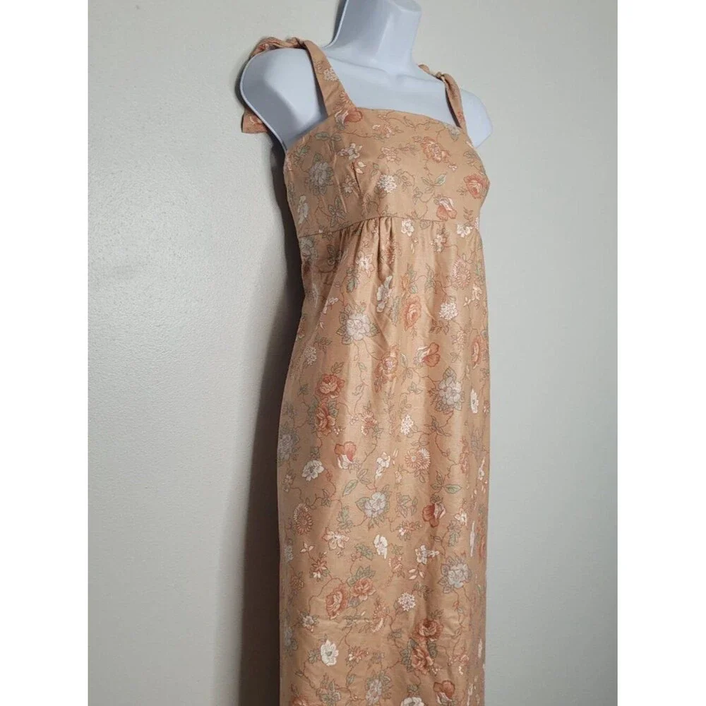 Vintage Queens Way orange tan flower print cottagecore overall dress size 14